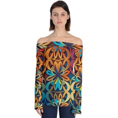 Orange, Turquoise And Blue Pattern  Off Shoulder Long Sleeve Top by Sobalvarro