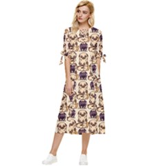 Pugs Bow Sleeve Chiffon Midi Dress by Sparkle