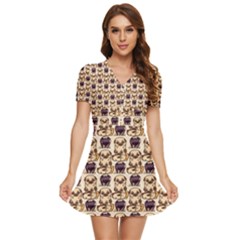 Pugs V-neck High Waist Chiffon Mini Dress by Sparkle