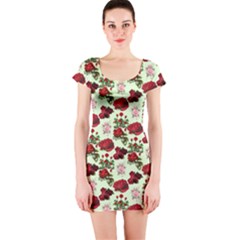 Flowers Pattern Short Sleeve Bodycon Dress by Sparkle