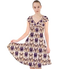 Pugs Cap Sleeve Front Wrap Midi Dress by Sparkle