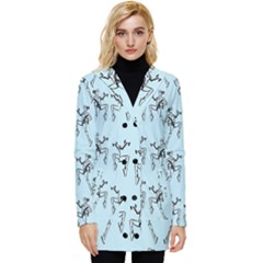 Jogging Lady On Blue Button Up Hooded Coat  by TetiBright