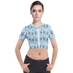 Jogging Lady On Blue Short Sleeve Cropped Jacket by TetiBright