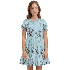 Jogging Lady On Blue Kids  Puff Sleeved Dress by TetiBright