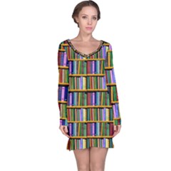 Books On A Shelf Long Sleeve Nightdress by TetiBright