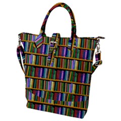 Books On A Shelf Buckle Top Tote Bag by TetiBright