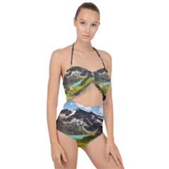 Aerial View Of Mountain And Body Of Water Scallop Top Cut Out Swimsuit by danenraven