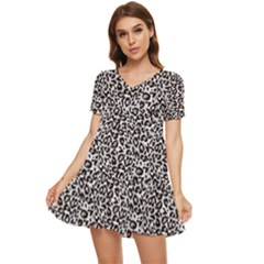 Black Cheetah Skin Tiered Short Sleeve Babydoll Dress by Sparkle