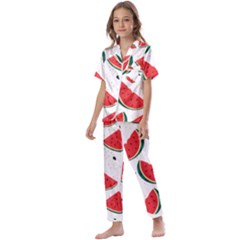 Watermelon Seamless Pattern Kids  Satin Short Sleeve Pajamas Set by Jancukart