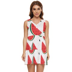 Watermelon Seamless Pattern Tiered Sleeveless Mini Dress by Jancukart