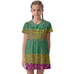 Rainbow Landscape With A Beautiful Silver Star So Decorative Kids  Asymmetric Collar Dress by pepitasart