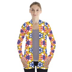 Wavey Shapes Pattern                                                             Women s Open Front Pockets Cardigan by LalyLauraFLM