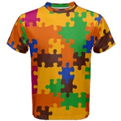 Retro Colors Puzzle Pieces                                                                        Men s Cotton Tee by LalyLauraFLM