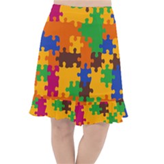 Retro Colors Puzzle Pieces                                                                           Fishtail Chiffon Skirt by LalyLauraFLM