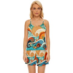 Waves Ocean Sea Abstract Whimsical (3) Satin Pajama Short Set by Jancukart