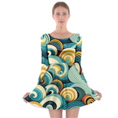 Waves Ocean Sea Abstract Whimsical (1) Long Sleeve Skater Dress by Jancukart