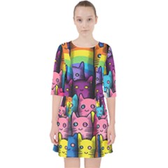 Cats Cat Cute Animal Rainbow Pattern Colorful Quarter Sleeve Pocket Dress by Jancukart