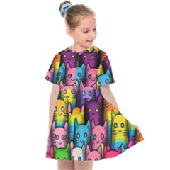 Cats Cat Cute Animal Rainbow Pattern Colorful Kids  Sailor Dress by Jancukart