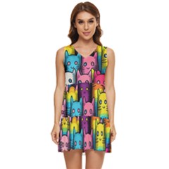 Cats Cat Cute Animal Rainbow Pattern Colorful Tiered Sleeveless Mini Dress by Jancukart