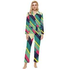 Pattern Abstract Geometric Design Womens  Long Sleeve Velvet Pocket Pajamas Set by Jancukart