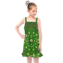 Lotus Bloom In Gold And A Green Peaceful Surrounding Environment Kids  Overall Dress by pepitasart