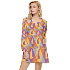 Chickens Pixel Pattern - Version 1b Tiered Long Sleeve Mini Dress by wagnerps