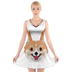 Cardigan Corgi Face V-neck Sleeveless Dress by wagnerps