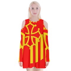 Languedoc Roussillon Flag Velvet Long Sleeve Shoulder Cutout Dress by tony4urban