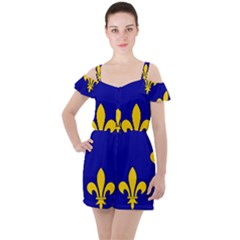 Ile De France Flag Ruffle Cut Out Chiffon Playsuit by tony4urban