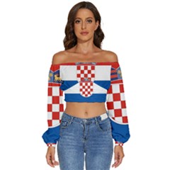 Croatia Long Sleeve Crinkled Weave Crop Top by tony4urban