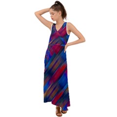 Striped Colorful Abstract Pattern V-neck Chiffon Maxi Dress by dflcprintsclothing