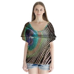 Peacock V-neck Flutter Sleeve Top by StarvingArtisan