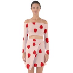 Valentine Day Pattern Logo Heart Off Shoulder Top With Skirt Set by artworkshop