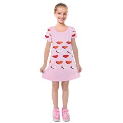 Lolly Candy  Valentine Day Kids  Short Sleeve Velvet Dress by artworkshop