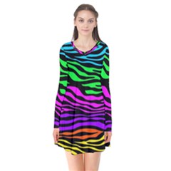 Colorful Zebra Long Sleeve V-neck Flare Dress by Angelandspot