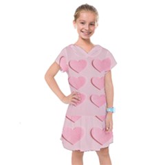 Valentine Day Heart Pattern Pink Kids  Drop Waist Dress by artworkshop