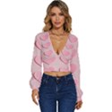 Valentine Day Heart Pattern Pink Long Sleeve Deep-V Velour Top View1