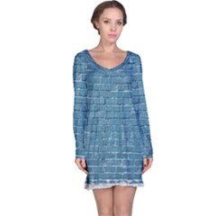 White And Blue Brick Wall Long Sleeve Nightdress by artworkshop