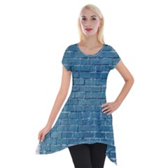 White And Blue Brick Wall Short Sleeve Side Drop Tunic by artworkshop