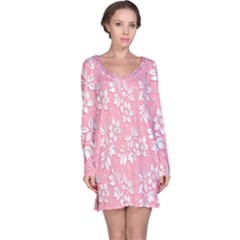 Texture With White Flowers Long Sleeve Nightdress by artworkshop