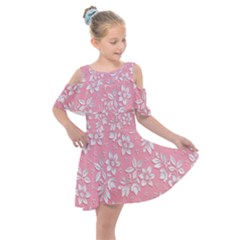 Texture With White Flowers Kids  Shoulder Cutout Chiffon Dress by artworkshop