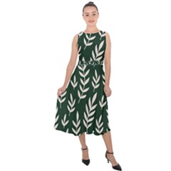 Leaves Foliage Plants Pattern Midi Tie-back Chiffon Dress by Ravend