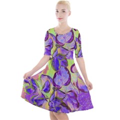 Purple Leaves Quarter Sleeve A-line Dress by DinkovaArt