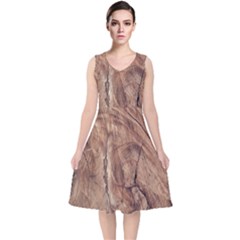 Brown Close Up Hd Wallpaper Surface V-neck Midi Sleeveless Dress  by artworkshop