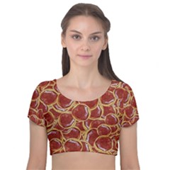 Cookies With Strawberry Jam Motif Pattern Velvet Short Sleeve Crop Top  by dflcprintsclothing