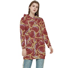 Cookies With Strawberry Jam Motif Pattern Women s Long Oversized Pullover Hoodie by dflcprintsclothing