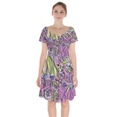 Abstract Intarsio Short Sleeve Bardot Dress by kaleidomarblingart