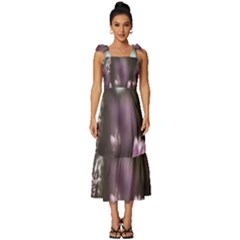 Purple Flower Pattern Tie-strap Tiered Midi Chiffon Dress by artworkshop