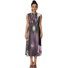 Purple Flower Pattern Sleeveless Round Neck Midi Dress by artworkshop