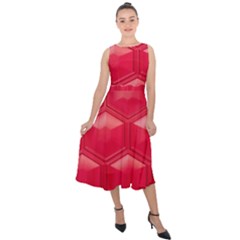 Red Textured Wall Midi Tie-back Chiffon Dress by artworkshop